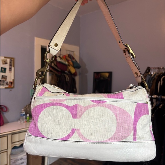 Coach Pink Optic Canvas Legacy Shoulder Purse - Picture 2 of 11